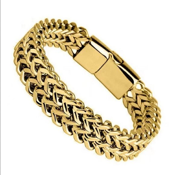 18K Gold Mens Franco Chain Link Bracelet Retro Style Guys 18 Karat K Jewelry NEW - Picture 9 of 11